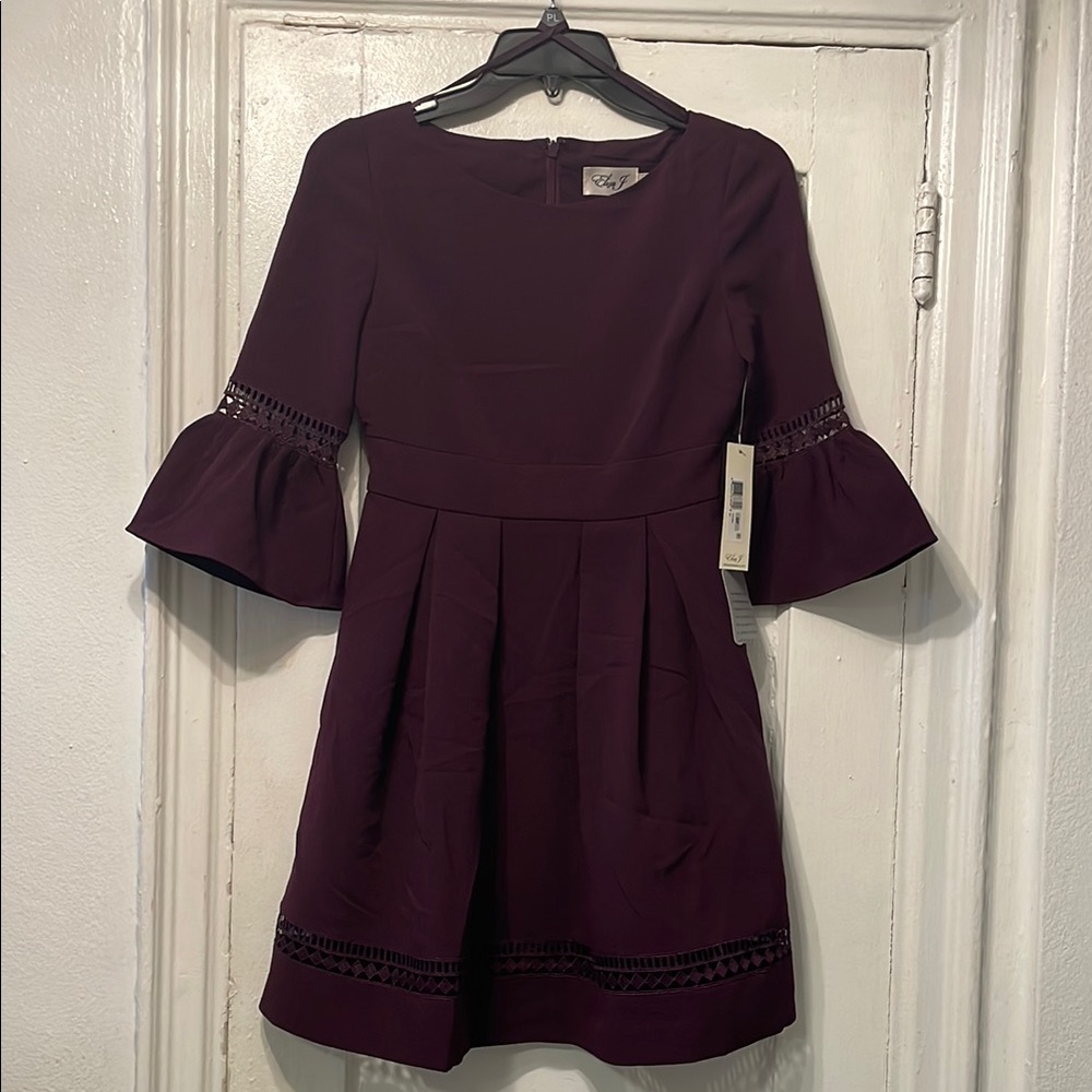 Trendy Burgundy Dress with Bell Sleeves